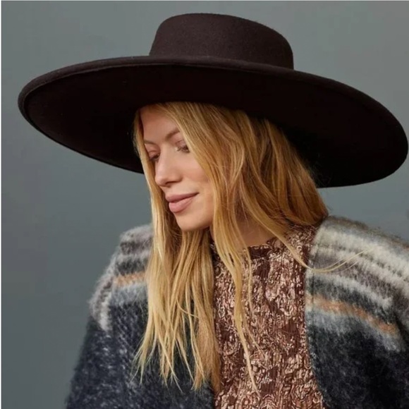 Anthropologie Accessories - NWT Anthropologie Boater Wide Brim Brown Felt Hat